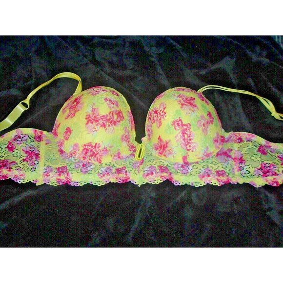 Kiss & Tell Yellow Red Green Floral Lace Bra 44D Wide Band, Intimate Apparel - Picture 8 of 11